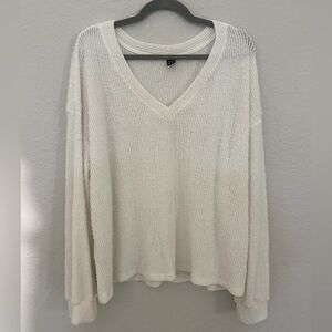 SHEIN Cream Ribbed Knit V-Neck Sweater – Size XL